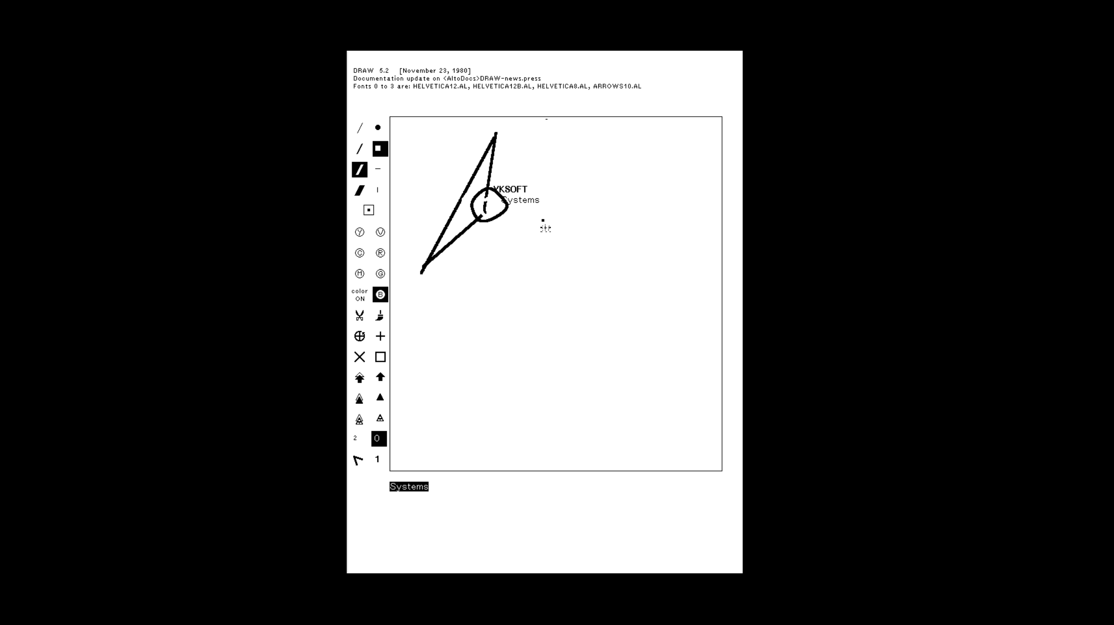DRAW 5.2 user interface on a Xerox Alto II